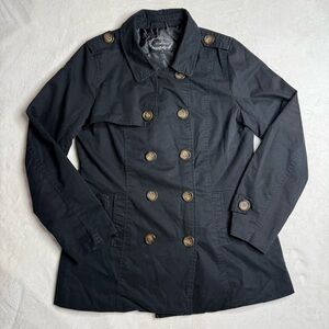 Ambiance Black Short Trench Pea Coat Button Up Jacket Women’s Size Medium